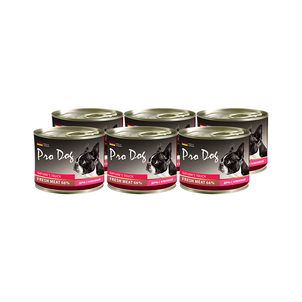 ПР0029840*6 Корм для собак дичь, клюква конс. 200г (упаковка - 6 шт) PRO DOG 