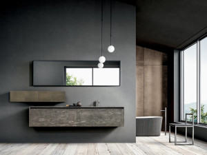 Гранитный подвесной одиночный умывальник с зеркалом