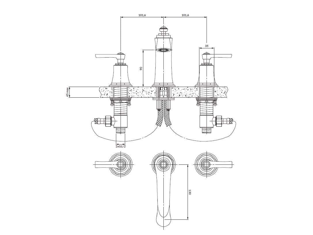 Смеситель для раковины с 3 отверстиями OMNIRES Armance ARCH-00074822 - Вид №12