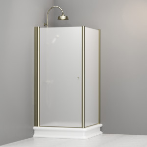 9149S1 Душевая кабина DX с распашной дверью и фиксированной боковой частью для душевого поддона квадрат 100x100, цвет Золотистый Kerasan RETRO Италия