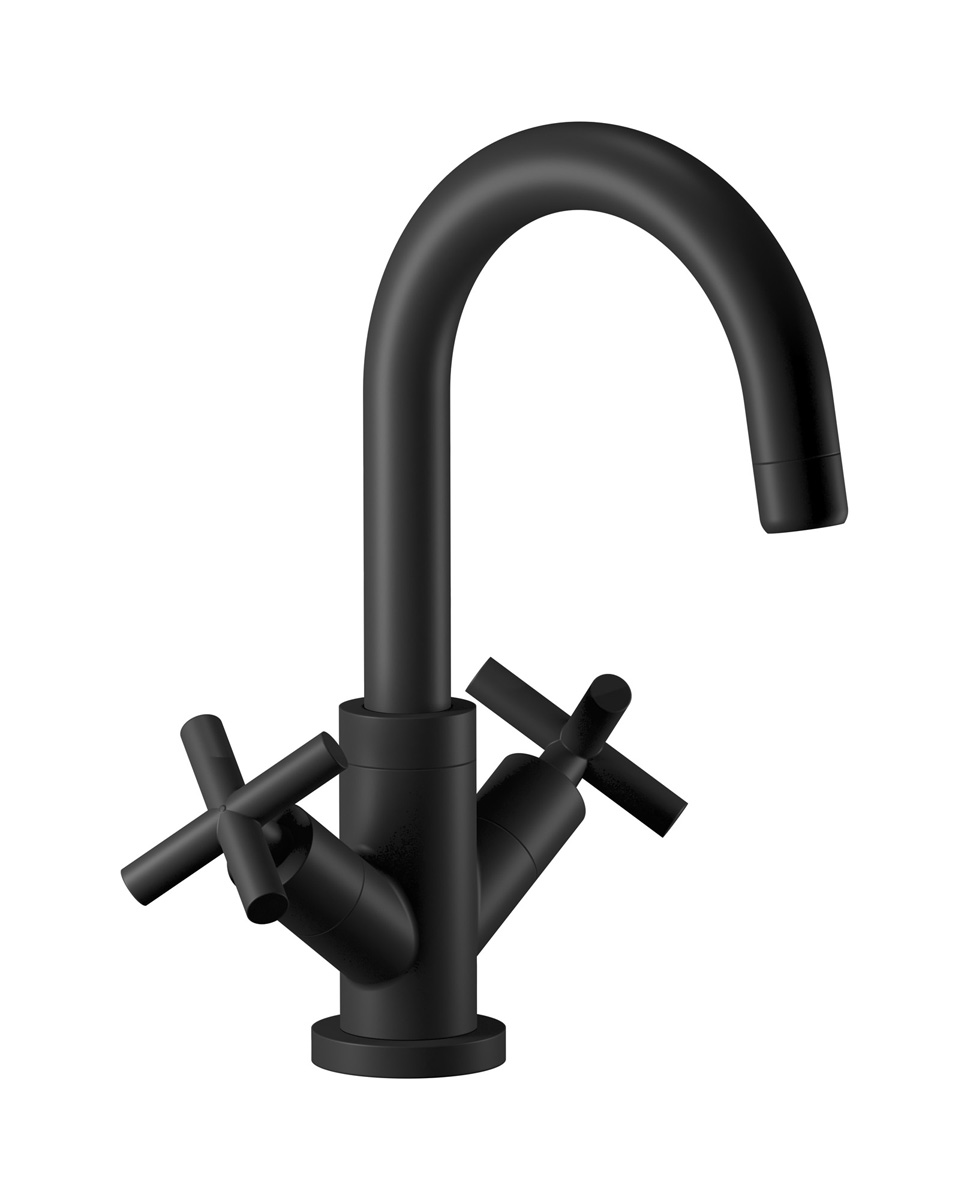 Смеситель для раковины на 1 отверстие с 2 ручками в комплекте с донным клапаном. WE ARE IB yp305np Matt Black WOW