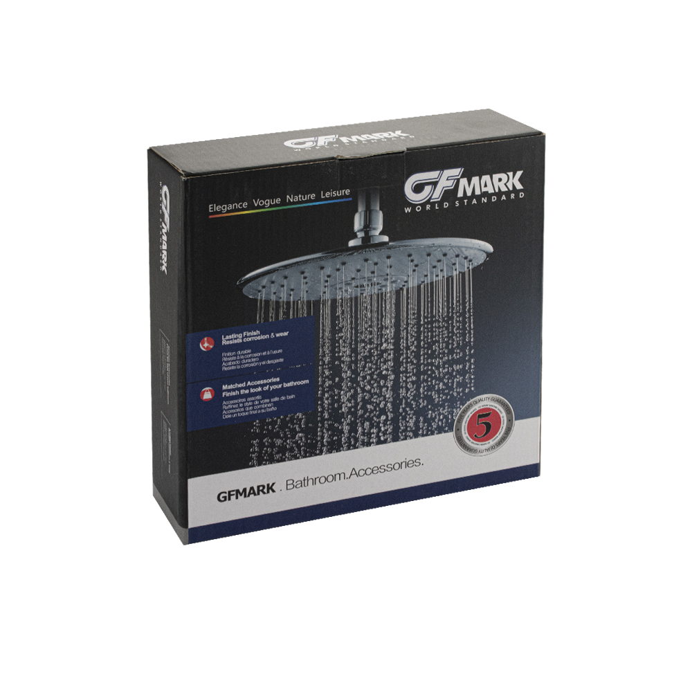 GFmark - Лейка большая, тропический душ, круглая, белая с хромом, 200 мм, код: 6040  - Вид №3