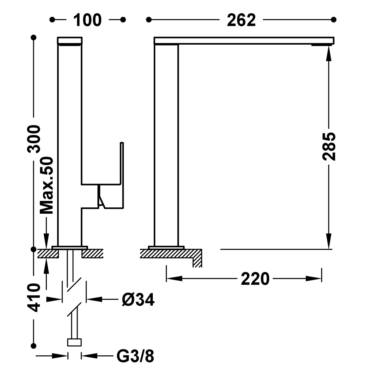 Смеситель для раковины CUADRO High с одной ручкой и боковым рычагом-00648501 TRES  - Вид №1