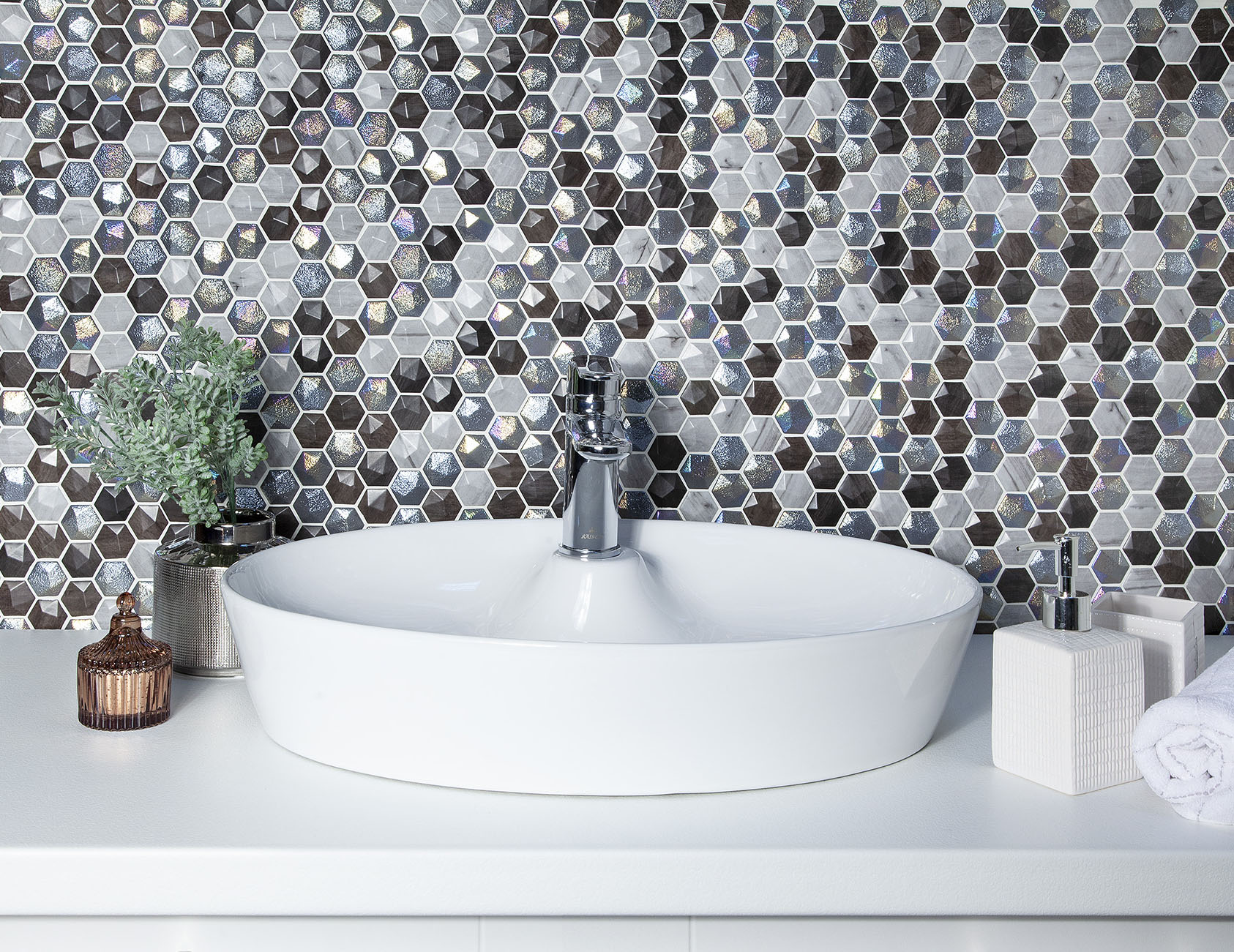 Гексагоны мечты: мозаика Vidrepur Hexagon FOREST MIX STP-ST256 INCOLOR - Вид №3