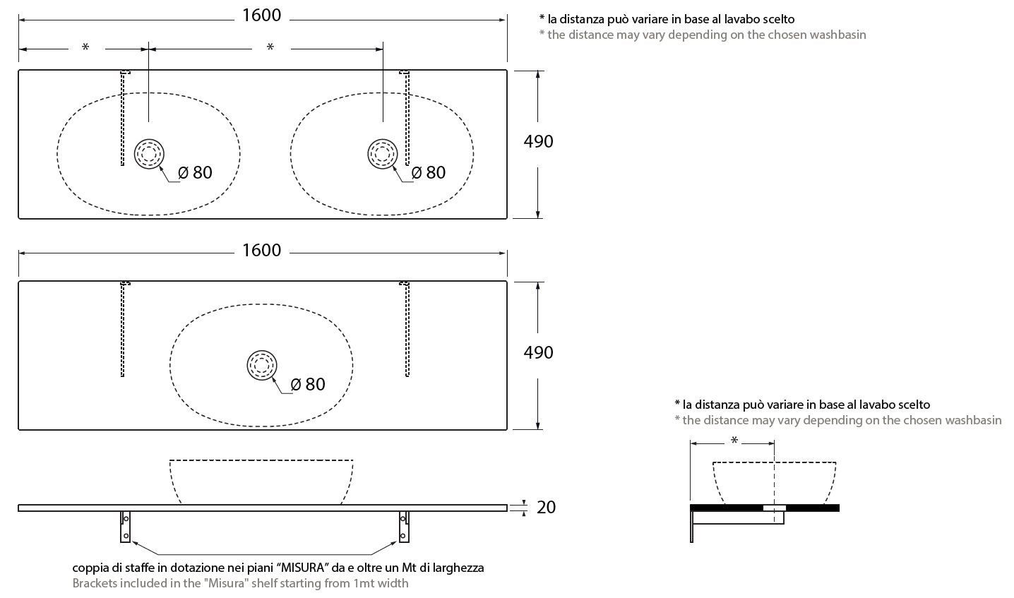 Керамическая полка для ванной комнаты Azzurra Ceramica MISURA ARCH-00100376 - Вид №24