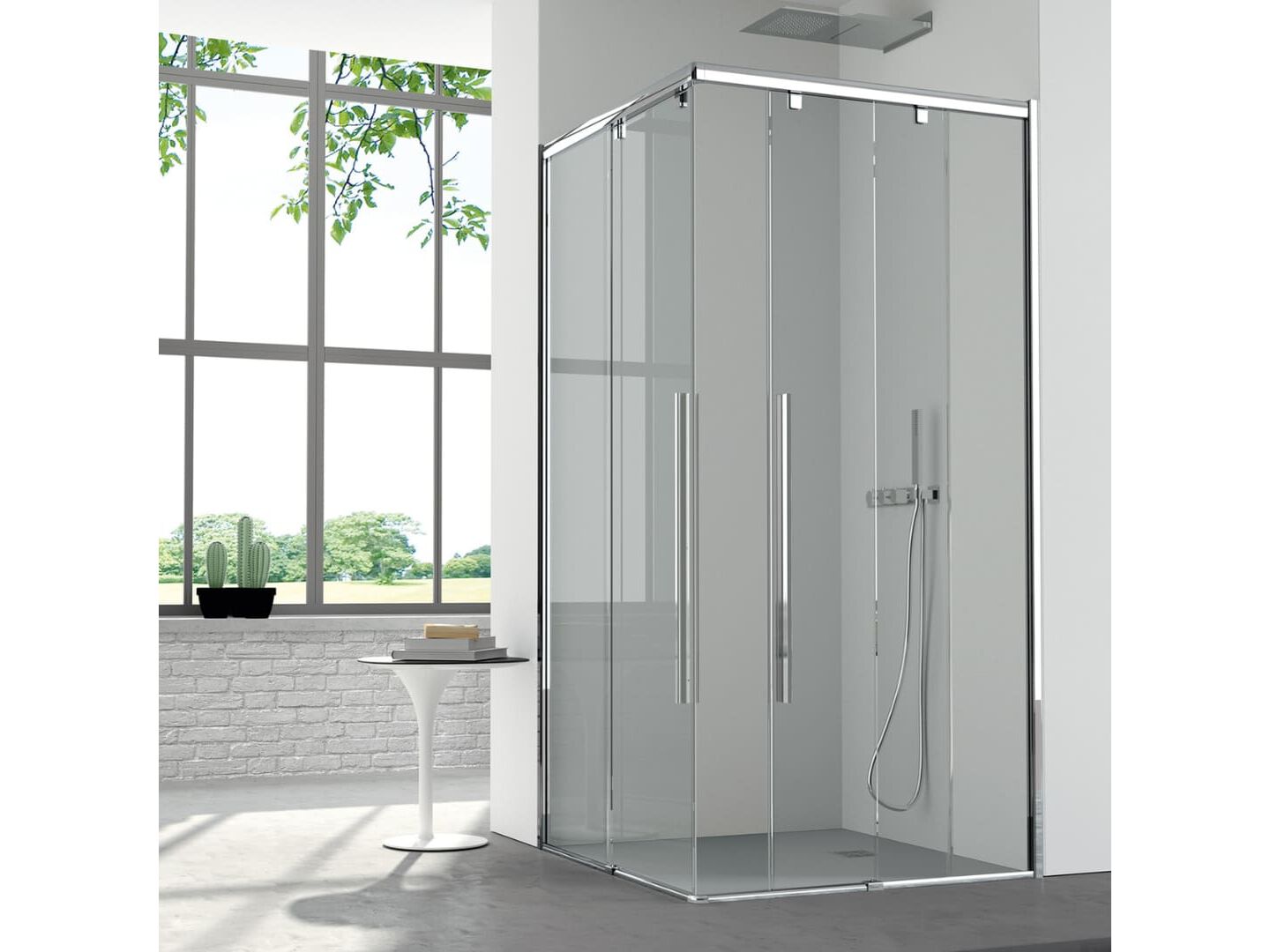 Алюминиевая и стеклянная угловая душевая кабина с раздвижной дверью CSA Box Doccia розовый ARCH-00084053