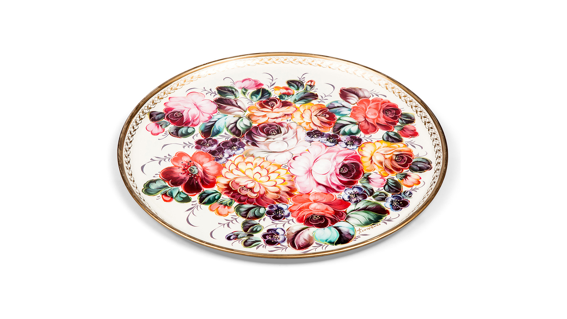 10618045 Жостовская фабрика декоративной росписи Поднос 37см НХП "Торжество" Сталь  - Вид №1