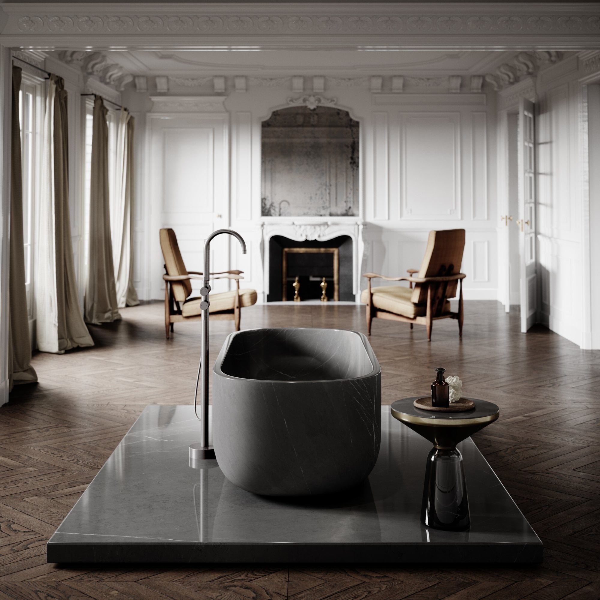 Серый камень мрамор овальный центр комнаты ванна LUSSO Designo ARCH-00144363 - Вид №3