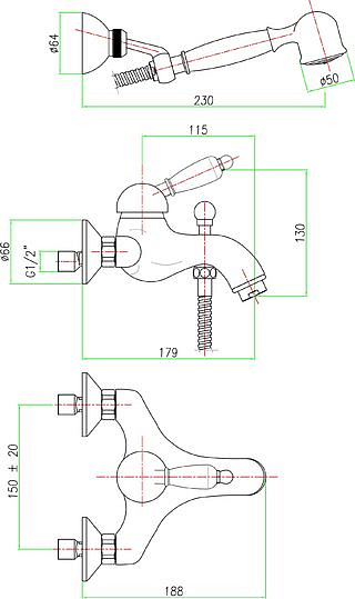 47OO5103 Смеситель для ванны , золото Fiore JAFAR  - Вид №2
