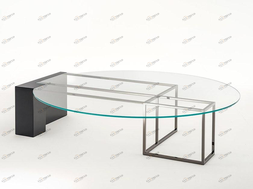 OAK Низкий журнальный столик из дерева и стекла Milano collection Sc5045-pv