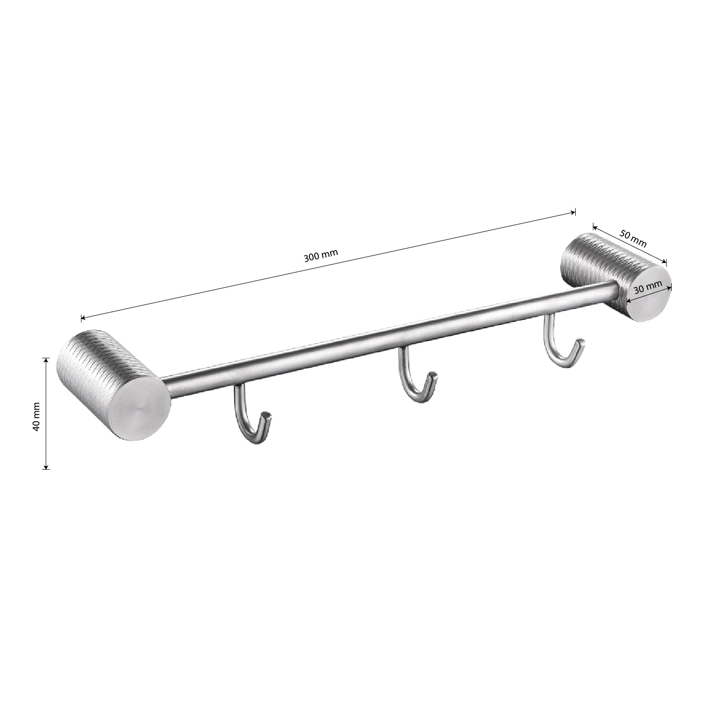 GFmark - Вешалка с тремя крючками, прямая, из нержавеющей стали с резным креплением, код: 81204  - Вид №3