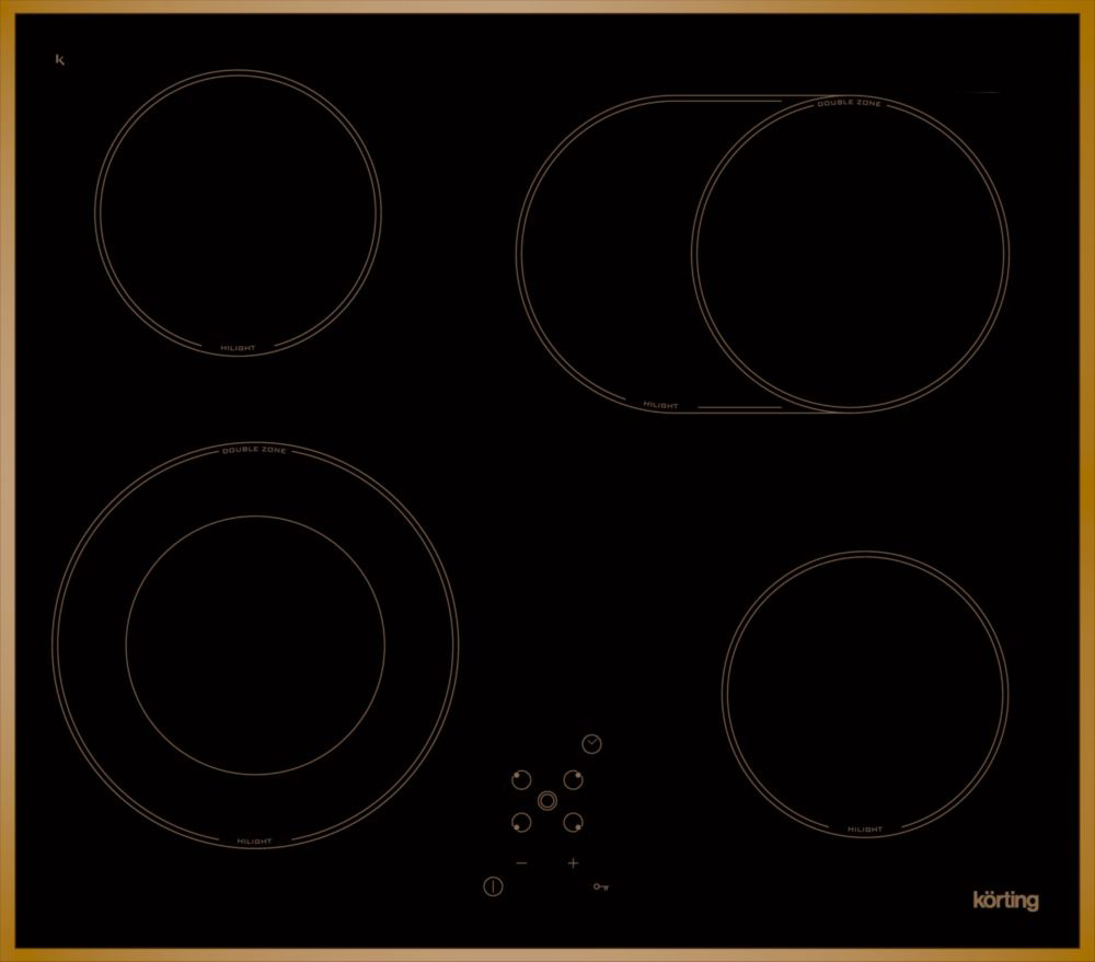 HK 6205 RN Встраиваемые электрические панели / электрическая, 5х58x51 см, стеклокерамика, сенсорное управление, конфорка с овальной зоной расширения, черная, цвет рамки-бронза Korting Santreyd 
