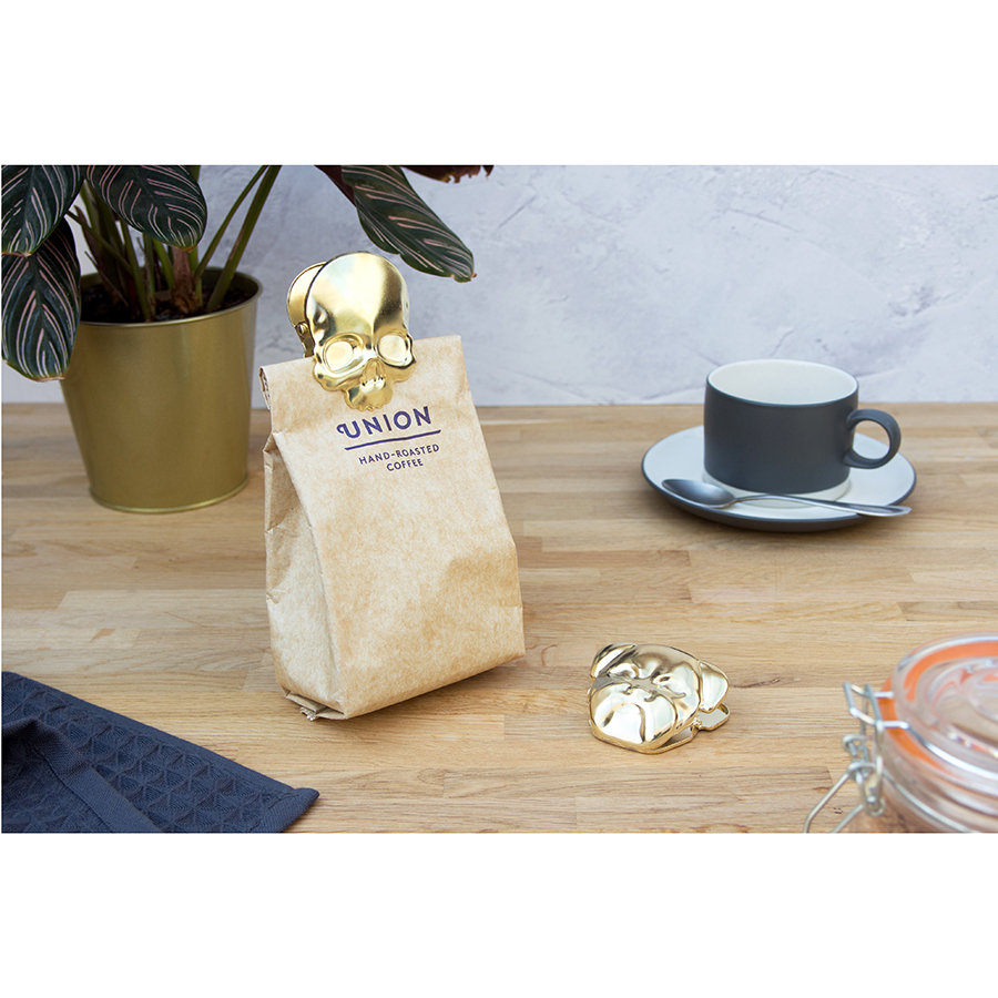 SK CLIPSKULL1 Зажим для пакетов skull, латунь Suck UK  - Вид №2