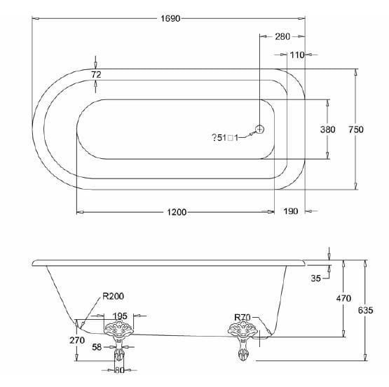 Овальная акриловая ванна на ногах Burlington BLENHEIM ARCH-00115796 - Вид №9