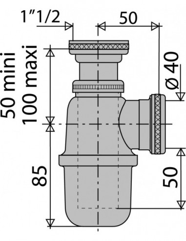 367200 008 00  Сифон для мойки, регулируемый от 50 до 100 мм, выход D 40 мм, качество NF, матовый никель Valentin Матовый Никель  - Вид №2