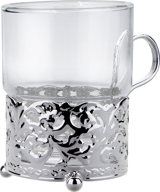 10613123 Queen Anne Стакан с подстаканником Queen Anne "Королевский" 7х9см, стекло, сталь, посеребрение Сталь нержавеющая с посеребрением, стекло 