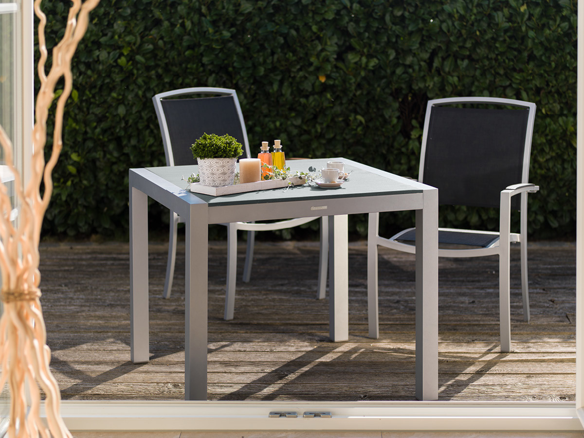 60.00.0351 Стол Kennedy алюминий серебристый / столешница серый камень 90 x 90 Mbm  - Вид №1