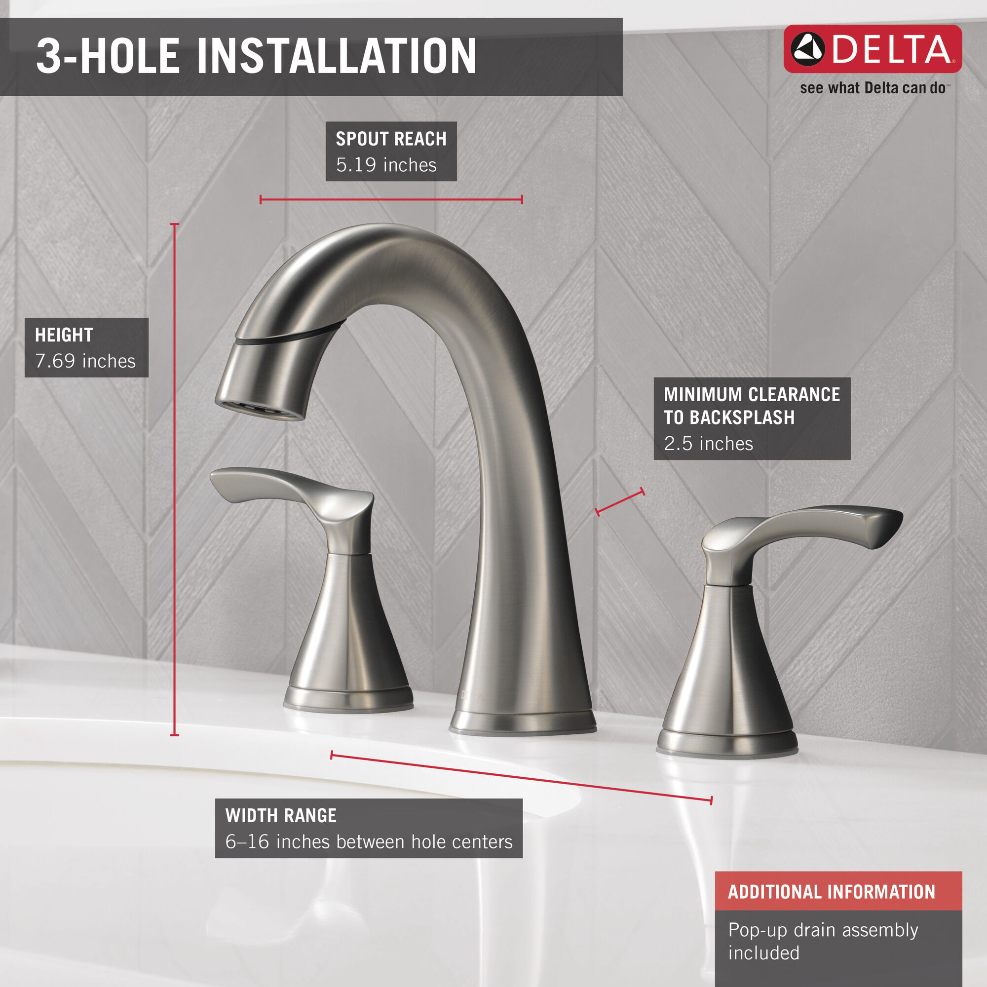 35748LF-SPPD Смеситель для ванной комнаты с двумя ручками Delta Faucet Sandover Матовый никель Spotshield  - Вид №1