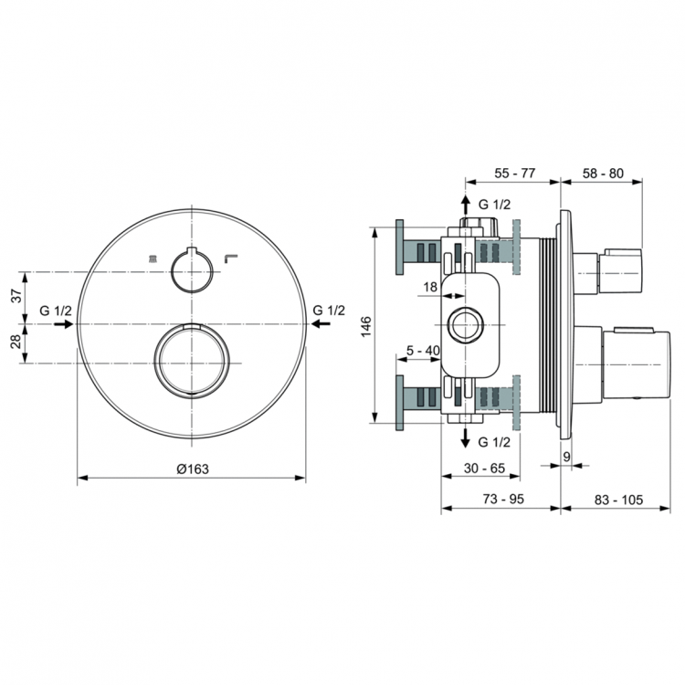 A7573A5 Промо комплект "ВСЕ для встройки ALL IN ONE" Ideal Standard CERATHERM T100  - Вид №12