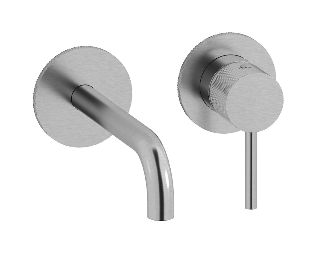 Встроенный в стену смеситель для раковины на 2 отверстия в комплекте с донным клапаном. WE ARE IB id406ss Brushed Nickel Industria