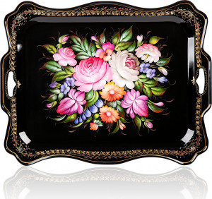 10618052 Жостовская фабрика декоративной росписи Поднос 48х39см НХПР "Напоминание" Сталь