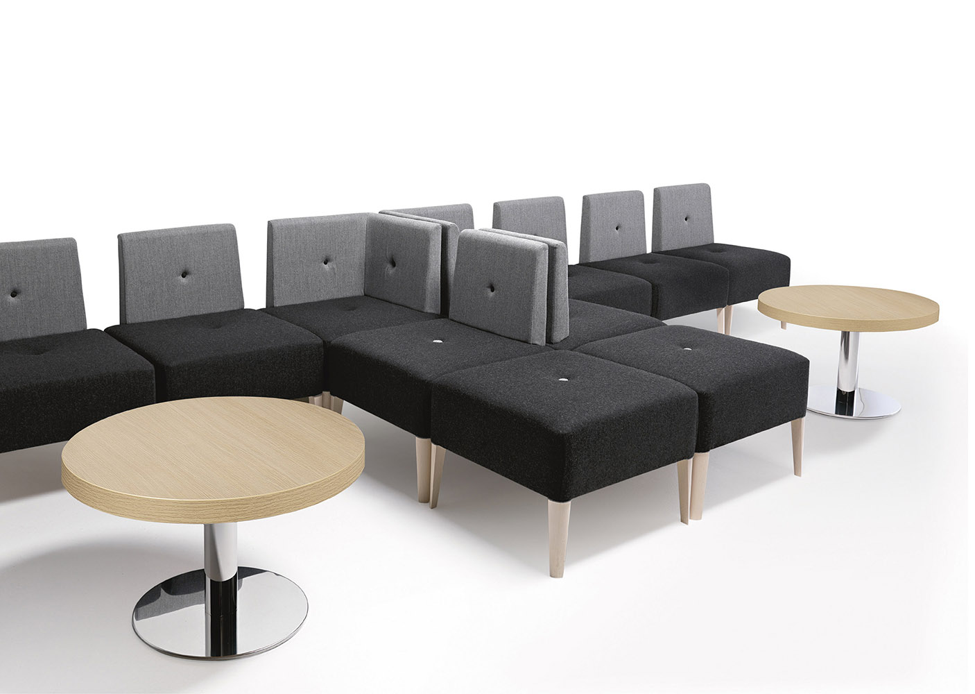 Punto 228 Модульная система сидений, линейные сиденья с деревянным каркасом из бука, 4 ножки. Сиденье и спинка мягкие. Угловой модуль. Et al. Punto - Вид №1