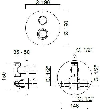 Rubinetteria Giulini Смеситель для душа на 2 отверстия с тарелкой Futuro F8213-fu - Вид №1