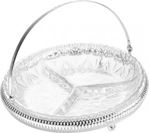 10627931 Queen Anne Менажница 3 секции Queen Anne 23см, с ручкой, сталь, стекло, посеребрение Сталь нержавеющая с посеребрением