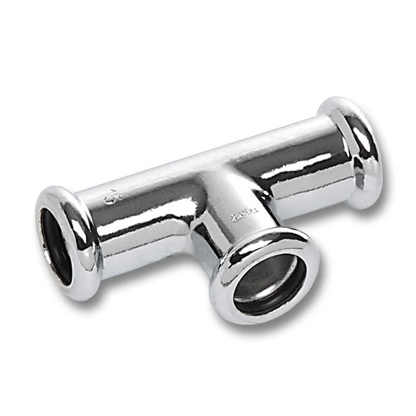 11613028 SANHA 16130 пресс-фитинг, медь, тройник ВПр, хром. 28 мм  - Вид №1