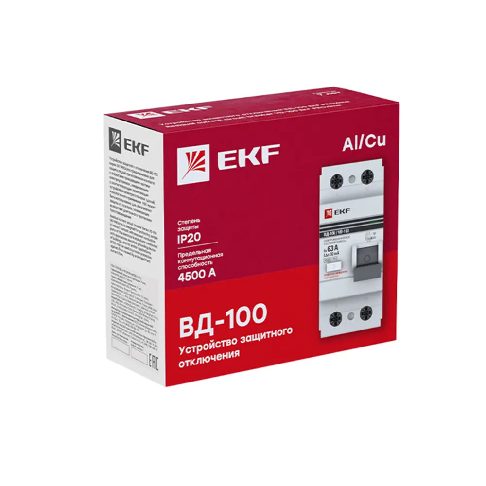 УЗО EKF ВД-100 2P 32 А 30 мА 4.5 кА АС elcb-2-32-30-em-pro 82423024 STLM-2170663  - Вид №3