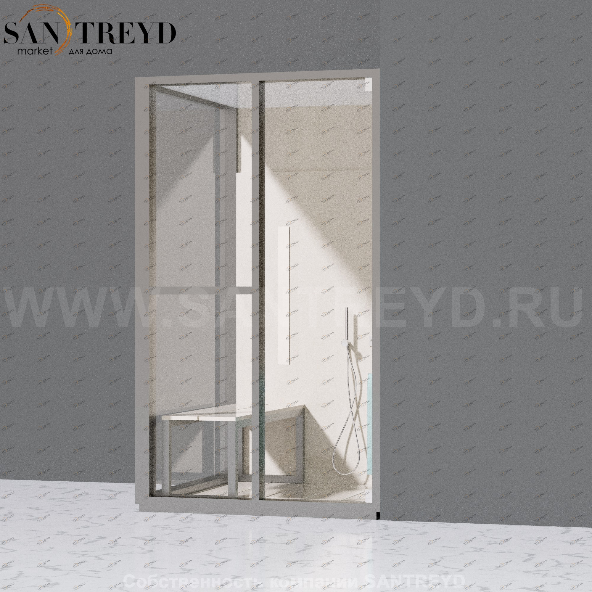 Effegibi H SMALL LO82010006 Комбинированная баня: хаммам и душ. Установка: в правый угол. Левая дверь. Мощность: 3 кВт макс. Размеры: длина 131 см, ширина 92 см. Отделка: матовый лакированный серый аллюминий и бежевый ламинат из керамогранита.