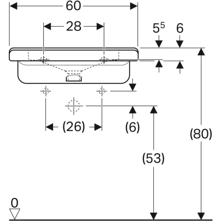 128662000 Раковина Geberit Renova Comfort Square, безбарьерная Geberit  - Вид №30