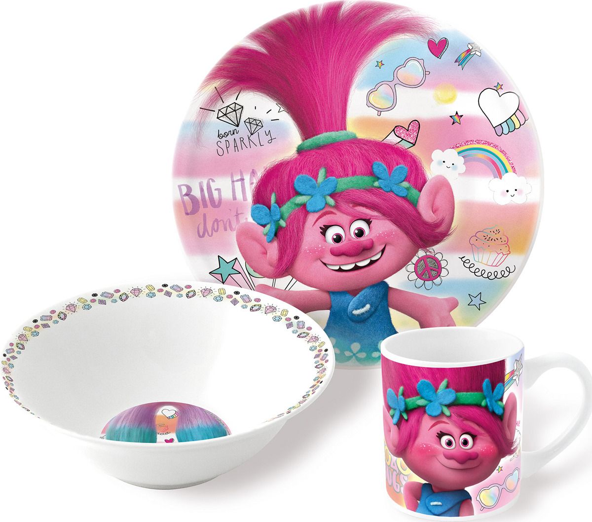 Набор детской керамической посуды в подарочной упаковке "Тролли. Краски", 3 предмета STOR ТРОЛЛИ 335871 Розовый Santreyd  - Вид №1