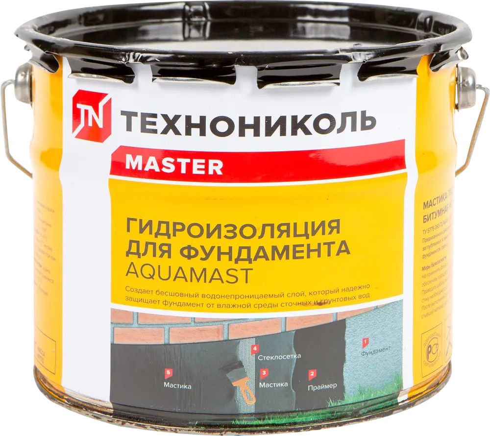 Битумная мастика ТЕХНОНИКОЛЬ AquaMast для гидроизоляции фундамента 3 кг 16721339