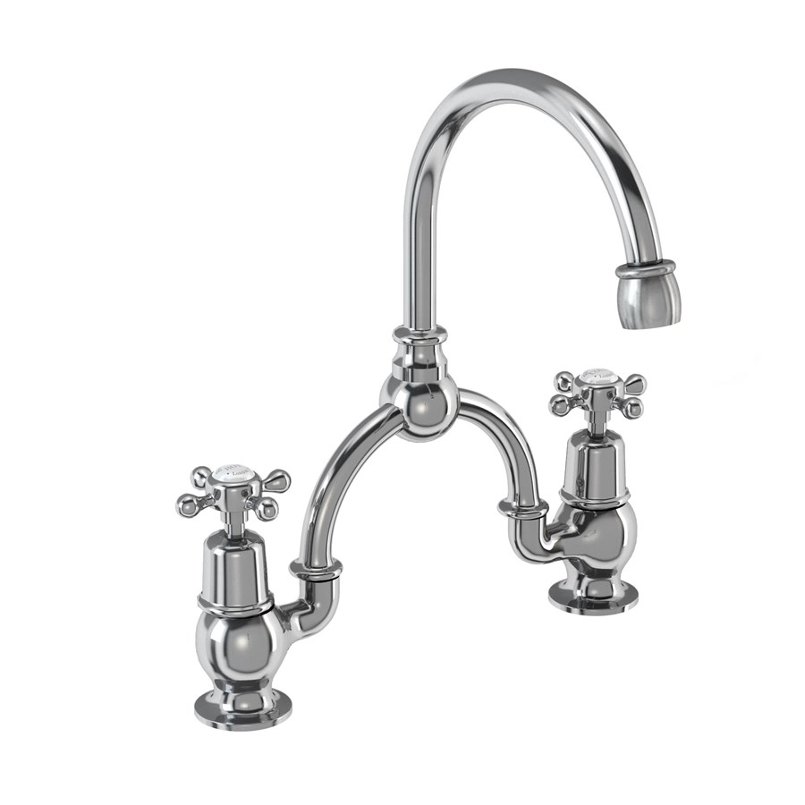 Burlington Арочный смеситель Claremont с 2 отверстиями и изогнутым изливом (центры 230 мм) Полный оборот с черным акцентом CL28 BLA 