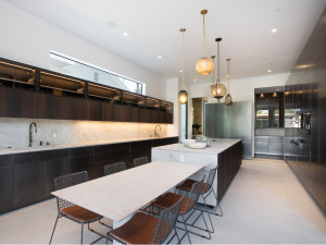 Двухтактная открытая линейная кухня с островом