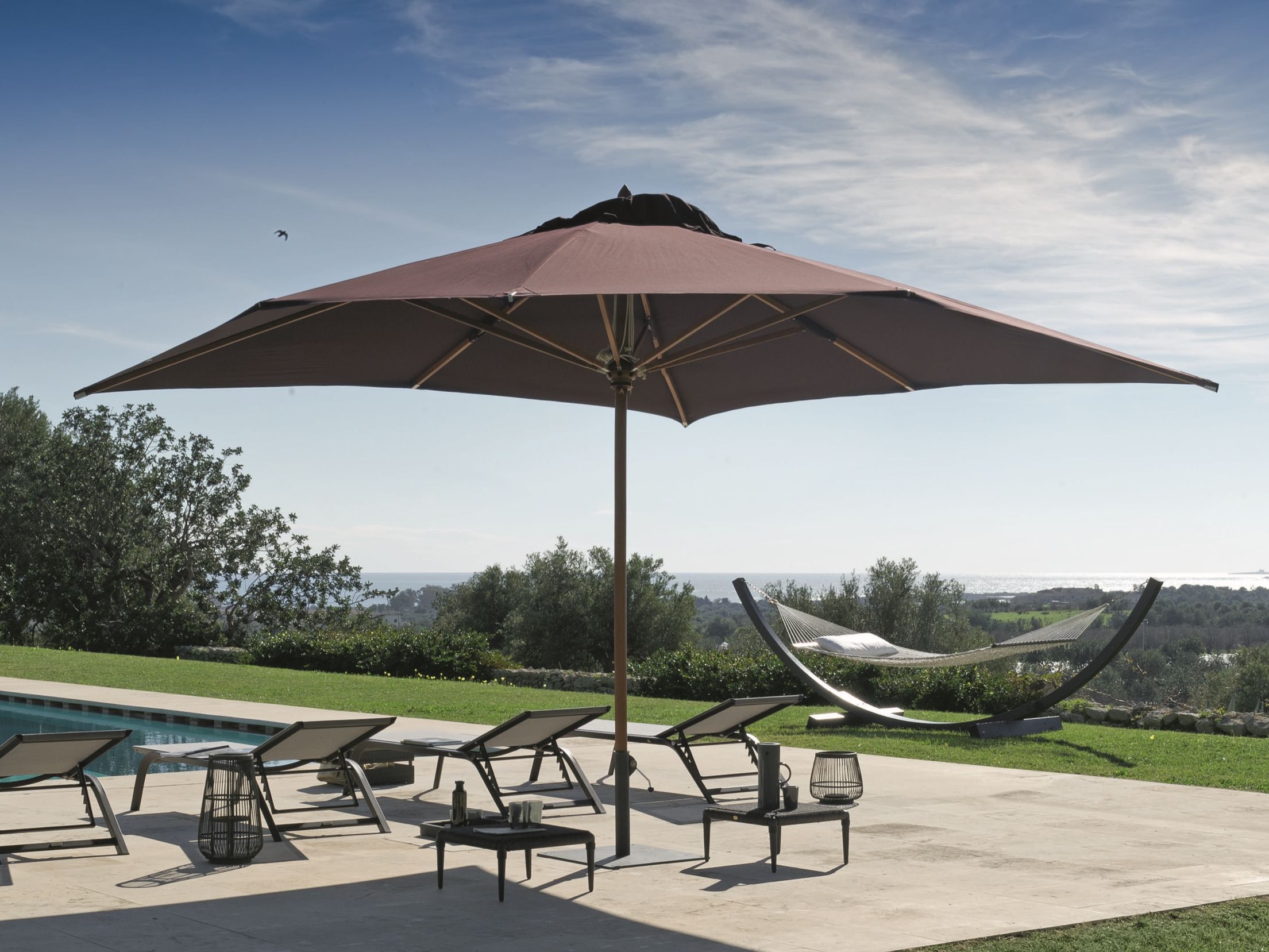 Круглый зонтик из массива дерева и акриловой ткани Unopiù LIPARI ARCH-00130808