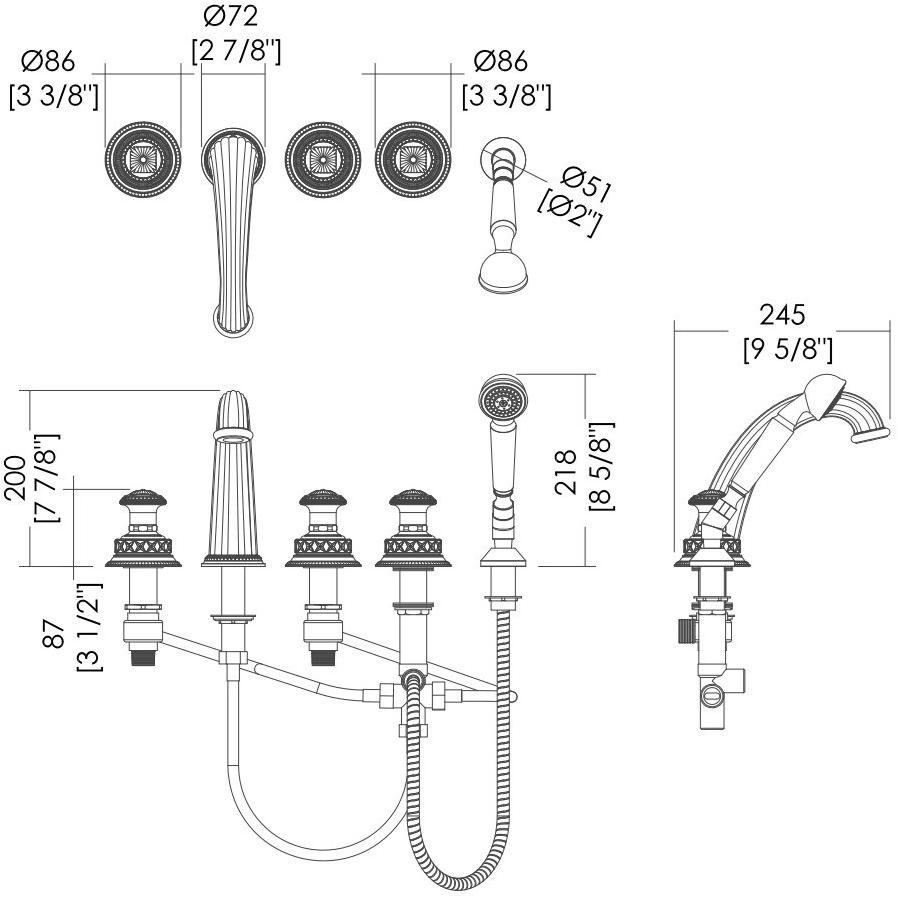 Devon&Devon Комплект для ванны на 5 отверстий с ручным душем Swan Exc-sw155 - Вид №1