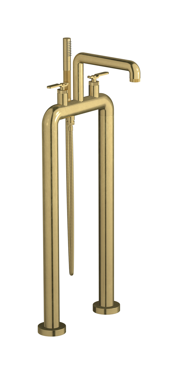 Напольный смеситель для ванны с 2 колоннами и душевым гарнитуром. WE ARE IB b2700on Natural Brass Bold