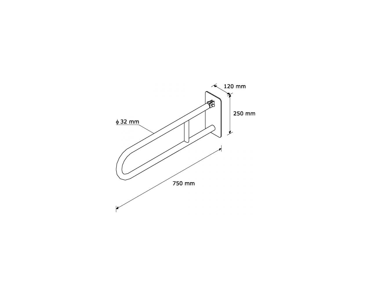 TPS12 ИЗОГНУТЫЙ ПОРУЧНИК НА ПЕТЛЯХ 750 ММ, МАТОВАЯ СТАЛЬ Merida  - Вид №1