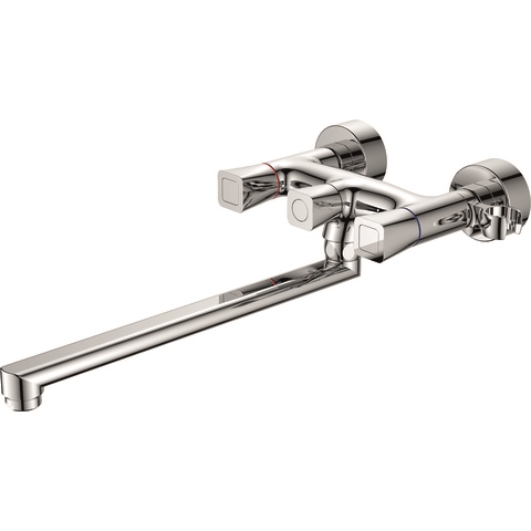 Orange Fenix M31-211cr двухвентильный смеситель для ванны/душа с длинным поворотным изливом 350 мм, керамичеким дивертором и душевыми аксессуар Хром sun-id-1517141 - Вид №1