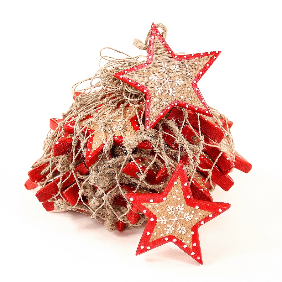 en_ny0005 Украшения подвесные christmas stars, деревянные, в сетке, 30 шт. EnjoyMe 