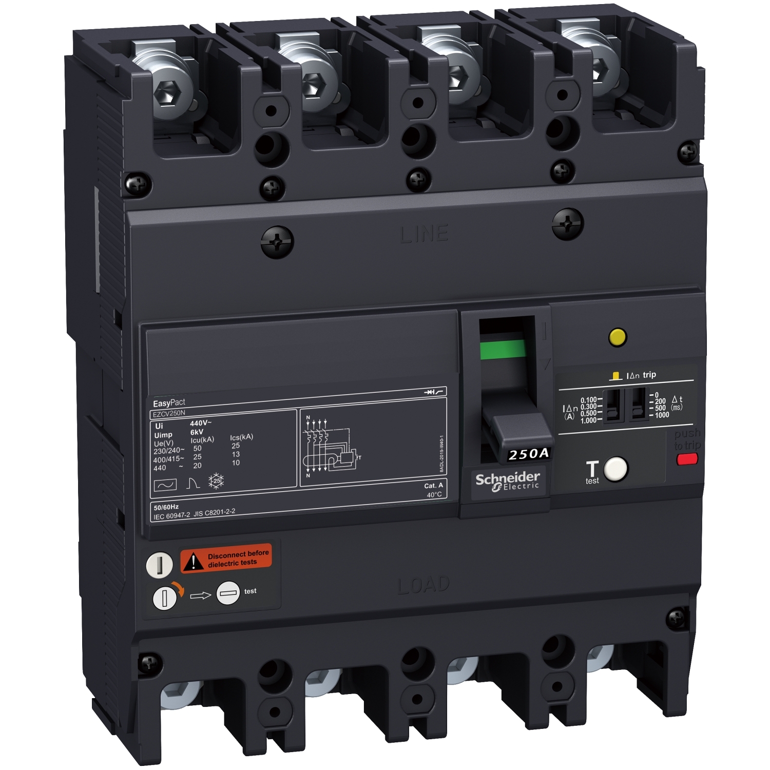EZCV250H4250 Силовой автомат EZC 250, TM-D c диф защитой, 36кА, 4P, 250А Schneider Electric EasyPact 