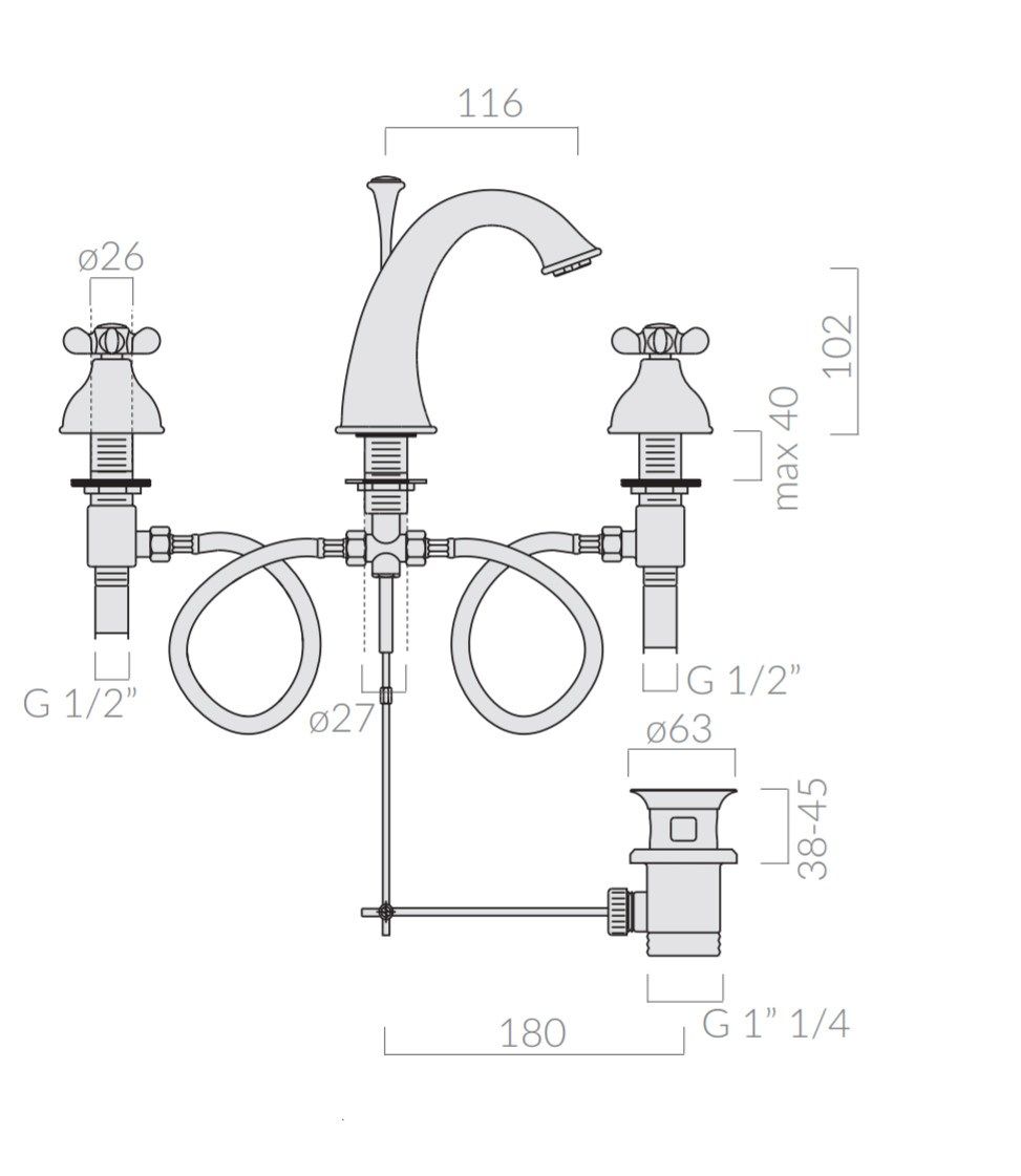 Смеситель для раковины с 3 отверстиями Galassia ETHOS ARCH-00113851 - Вид №2