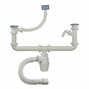 Сифон двойной 1 1/2 40 с одним отвод., переливом, гиб.тр. А-40091 (О)  А-40091