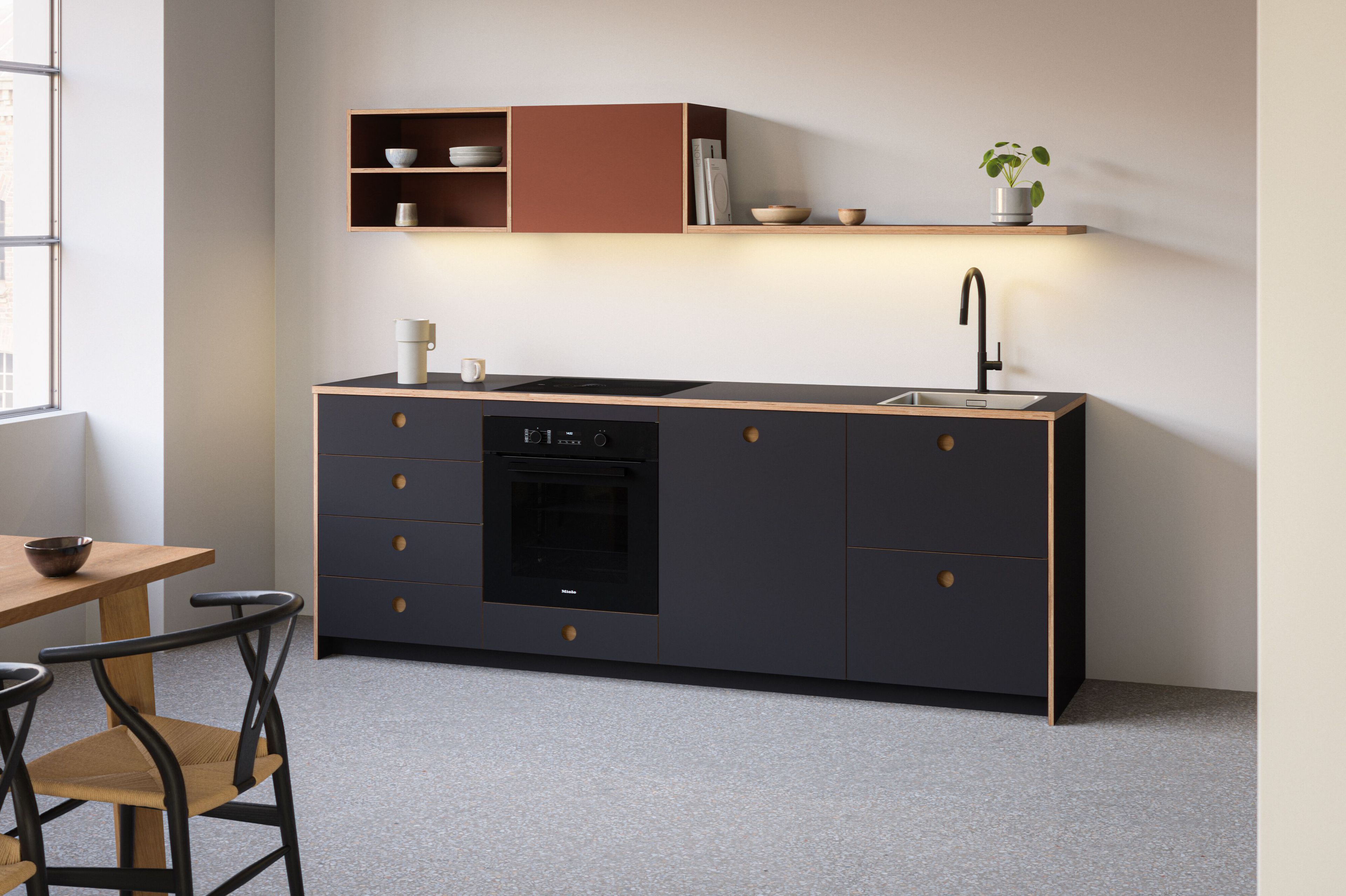 Деревянная линейная секционная кухня Neuvermoebelt SMART LINE KITCHEN SYSTEMS ARCH-00074184