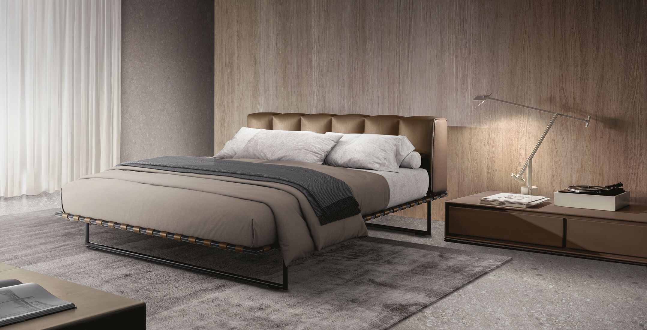 Кожаная двуспальная кровать с мягким изголовьем i 4 Mariani ARCH-00028749 - Вид №2