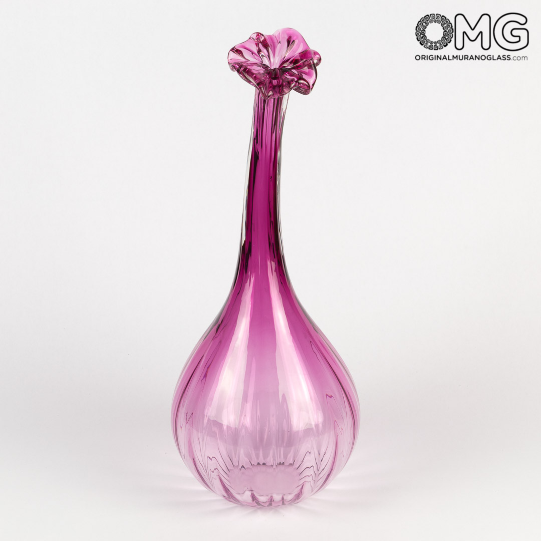 2873 ORIGINALMURANOGLASS Дутая ваза из муранского стекла с тонким горлышком - сиреневая - Original Murano Glass OMG 14 см  - Вид №1