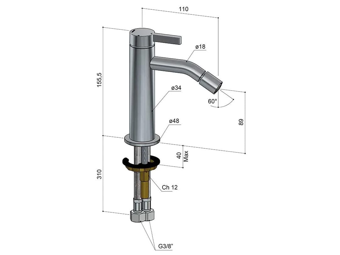 Латунный смеситель для биде Hotbath Ace ARCH-00028525 - Вид №2