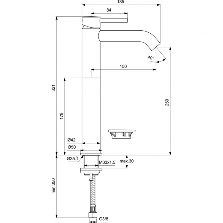 BC269XG Смеситель для раковины с удлиненным корпусом Ideal Standard CERALINE - Вид №8